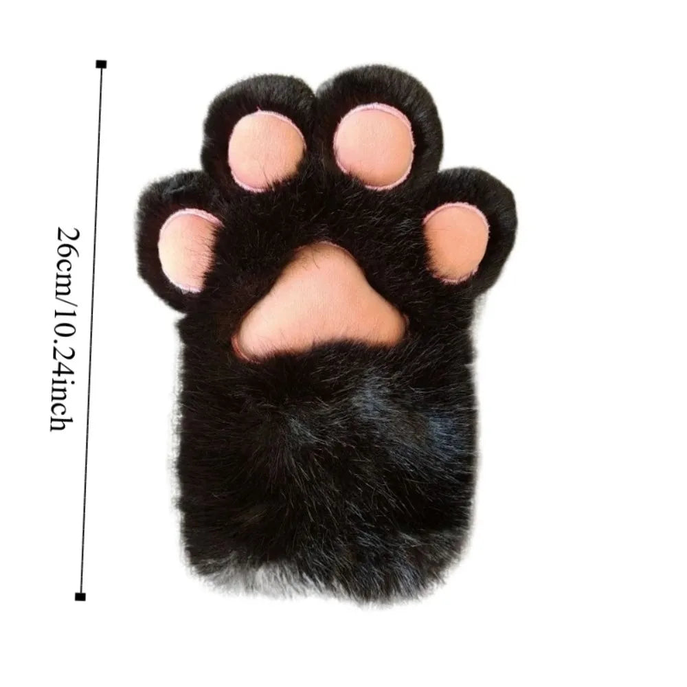 Plush Grey Faux Fur Cat Paw Mittens - Image 6