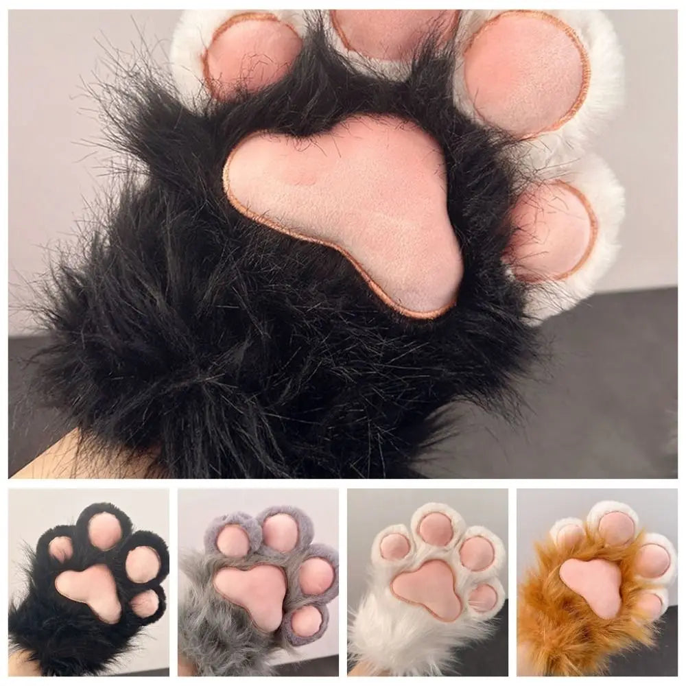 Plush Grey Faux Fur Cat Paw Mittens - Image 5