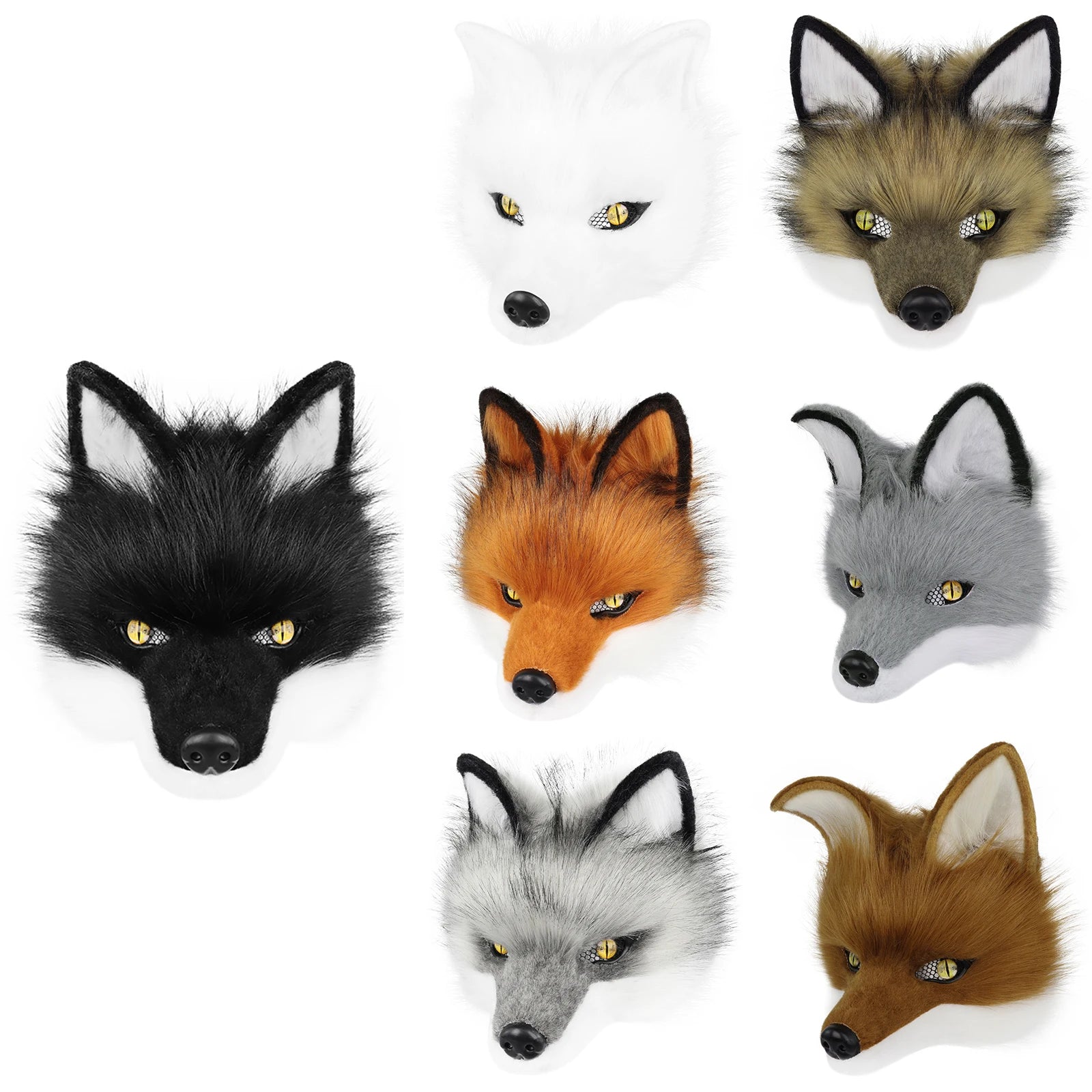 White Faux Fur Fox Mask with Yellow Slit Eyes - Image 2