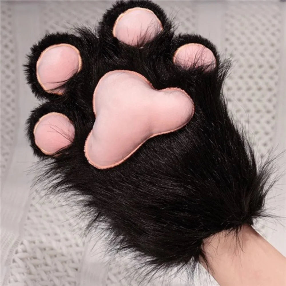 Plush Grey Faux Fur Cat Paw Mittens - Image 8