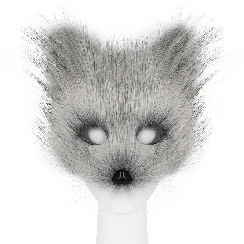 Grey Faux Fur Wolf Costume Mask - Image 4