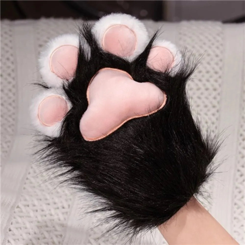 Plush Grey Faux Fur Cat Paw Mittens - Image 10