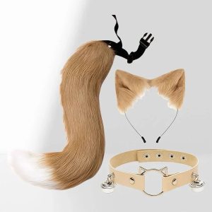 Tan Faux Fur Fox Cosplay Set with Tail & Choker