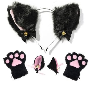 Black Faux Fur Cat Cosplay Set with Paws & Bells