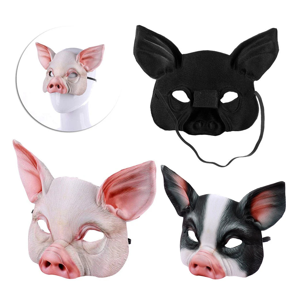 Realistic Black and White Pig Costume Mask - Image 3