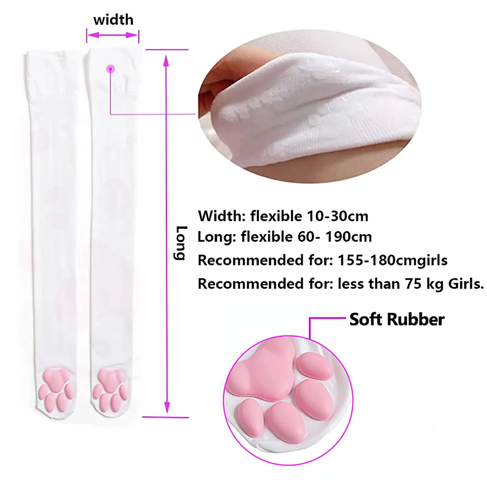 Kawaii Black Cat Paw Thigh-High Socks - Image 6