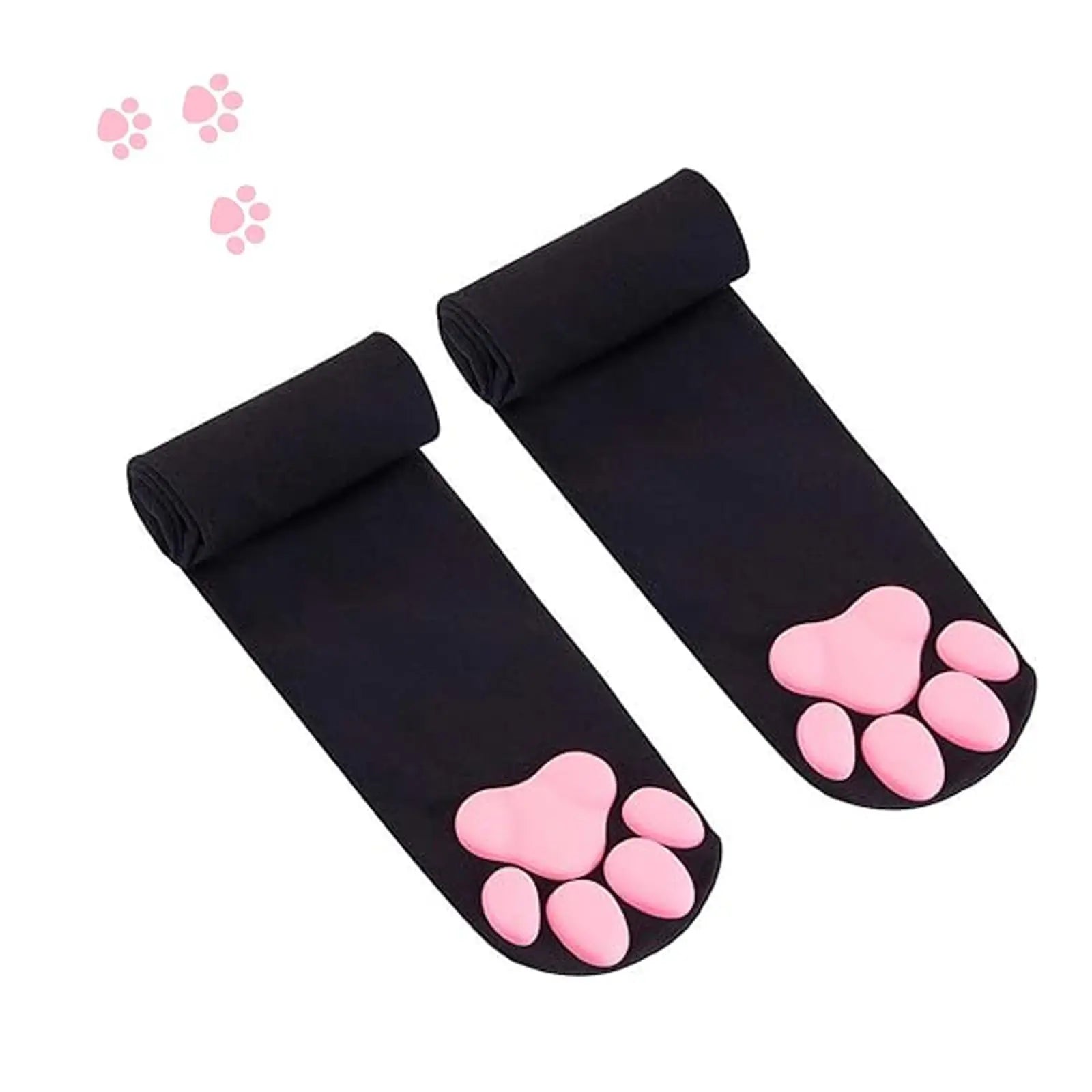 Kawaii Black Cat Paw Thigh-High Socks - Image 7