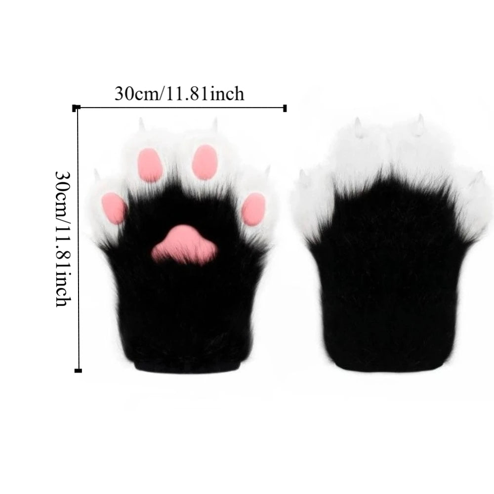 Soft White Faux Fur Paw Gloves with Yellow Pads - Image 7