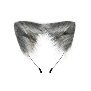 Grey Faux Fur Wolf Ears Headband