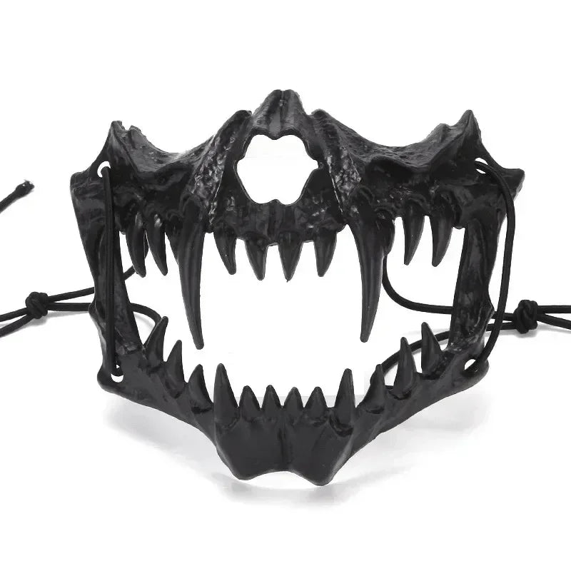 Matte Black Horned Demon Jaw Mask - Image 7