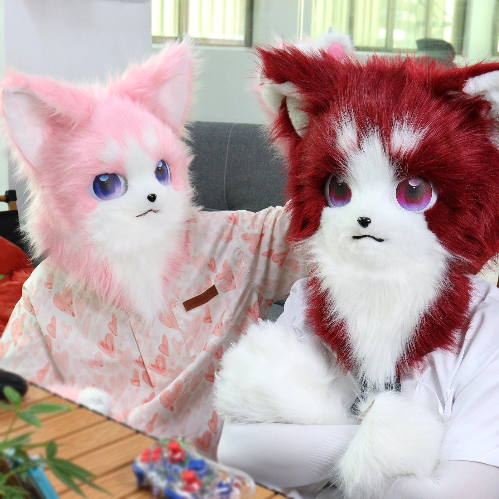 Cute Orange Furry Animal Head Keychain with Blue Eyes - Image 6