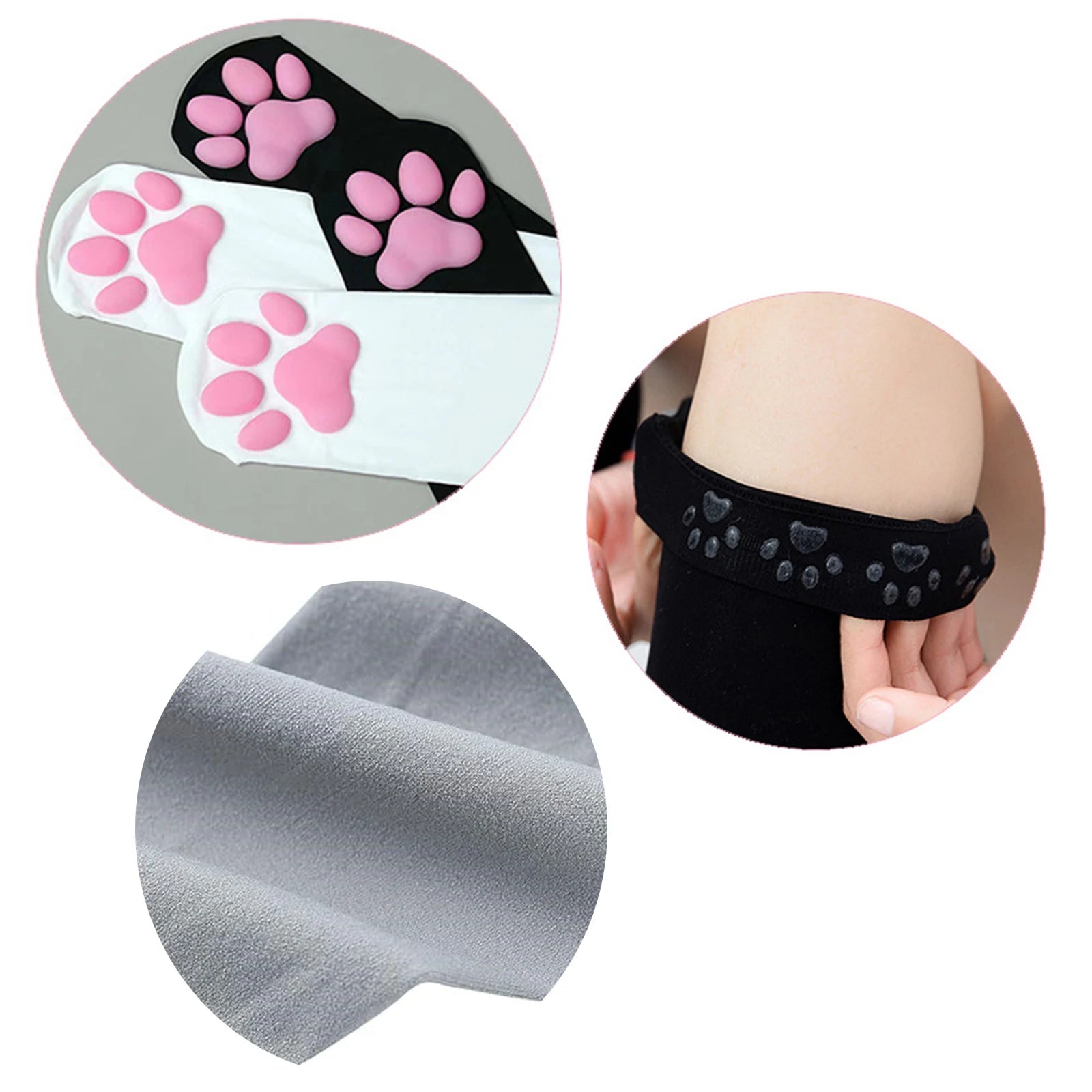 Kawaii Black Cat Paw Thigh-High Socks - Image 5