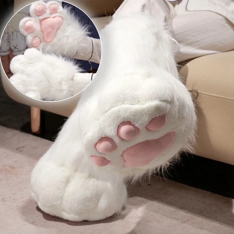 Oversized Ginger and White Plush Paw Sleeves - Image 2