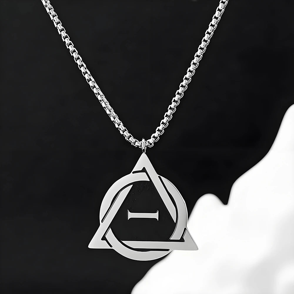 Geometric Silver-Tone Interwoven I Pendant - Image 6