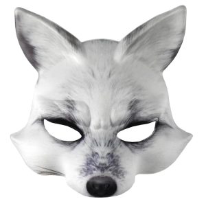 Realistic White Grey Fox Face Costume Mask