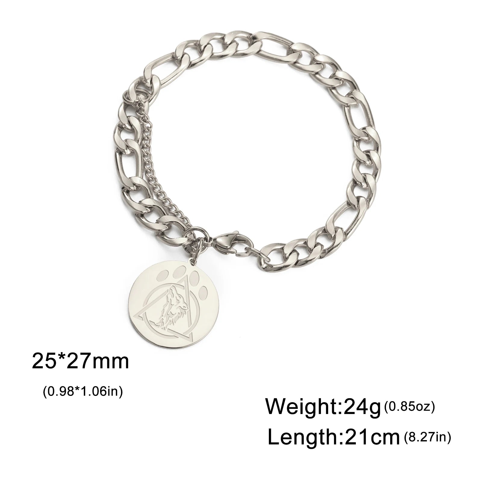 Layered Gold Figaro Chain Bracelet with Paw Print - Image 7