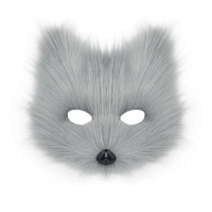 Light Grey Faux Fur Fox Mask with Black Nose