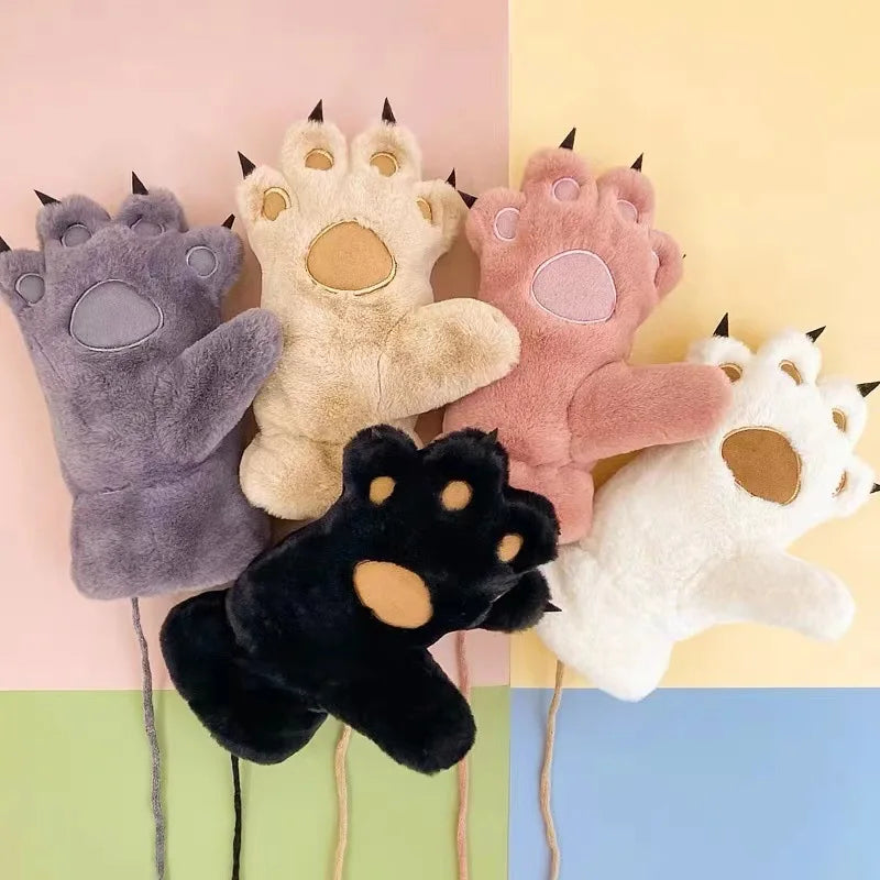 Fuzzy Ash Grey Paw Gloves with Claws - Image 2