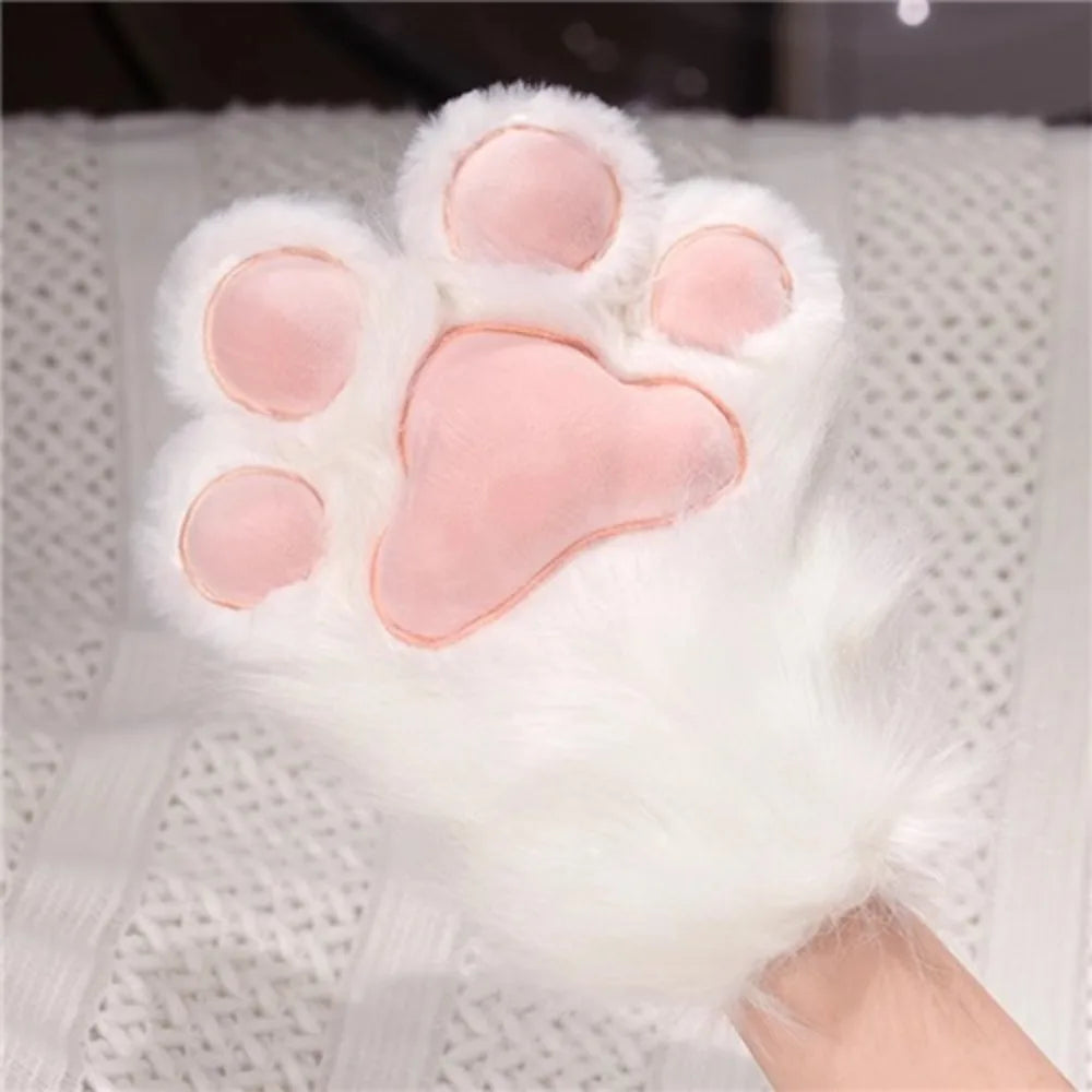 Plush Grey Faux Fur Cat Paw Mittens - Image 11