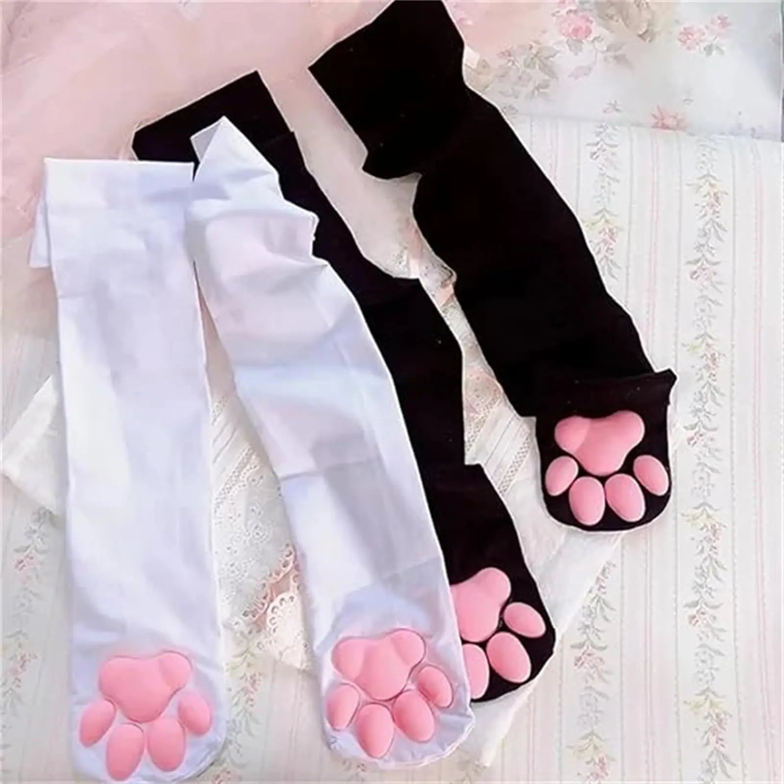 Kawaii Black Cat Paw Thigh-High Socks - Image 4