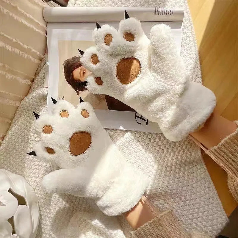 Fuzzy Ash Grey Paw Gloves with Claws - Image 3