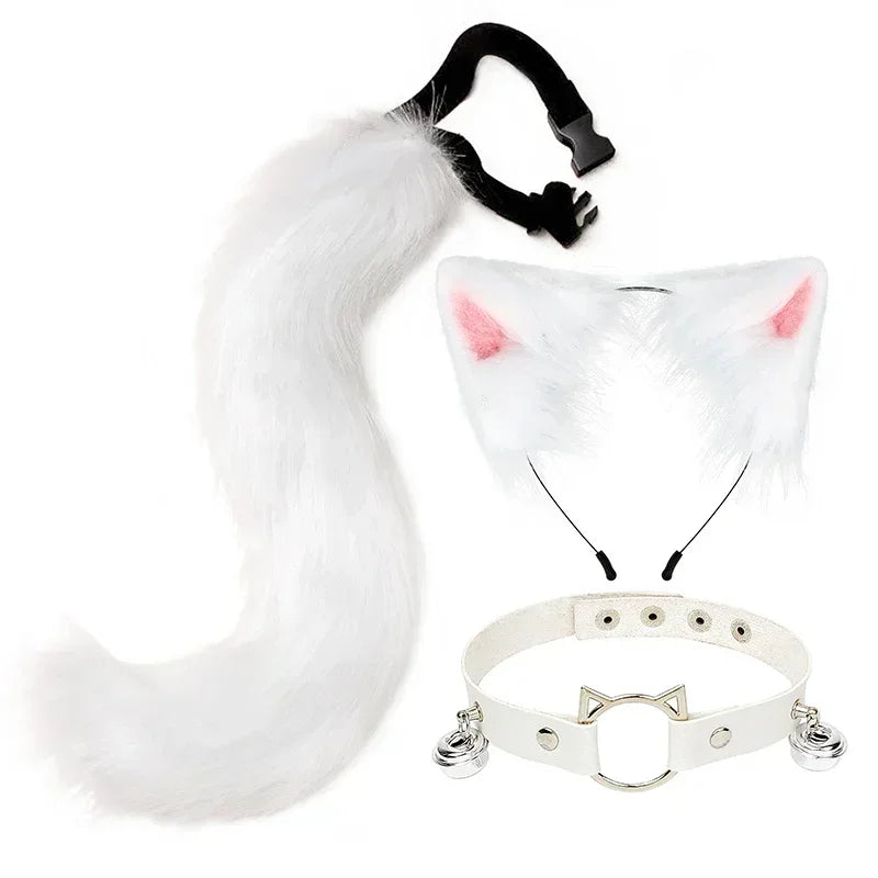 Black Faux Fur Cat Ears Tail and Choker Set - Image 3