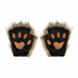 Black Faux Fur Bear Paw Fingerless Gloves