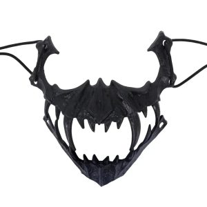 Matte Black Horned Demon Jaw Mask