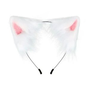 Fluffy White Cat Ears Headband with Pink Inner