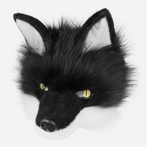 Realistic Black and White Fox Mask with Yellow Eyes