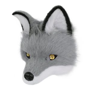Gray Faux Fur Fox Mask with Yellow Eyes